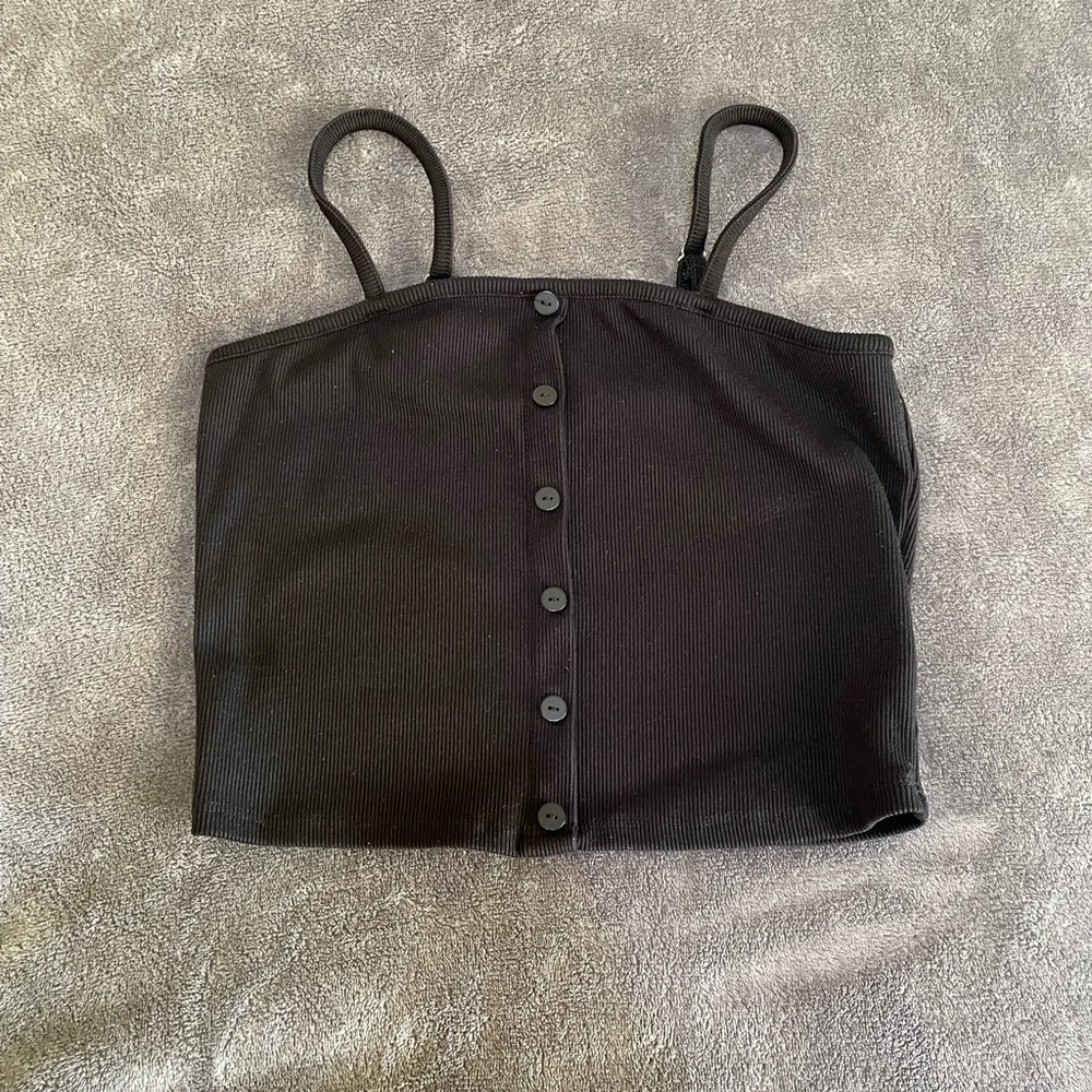 Black Button Crop Top Spaghetti Strap